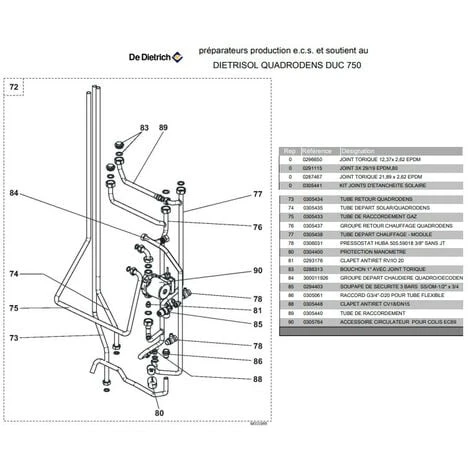 Kit Tubulures Avec Rail + Vannes à Boisseau + Conduite De Gaz + Tuyauterie Depart/retour DUC 750 DE DIETRICH 100008096